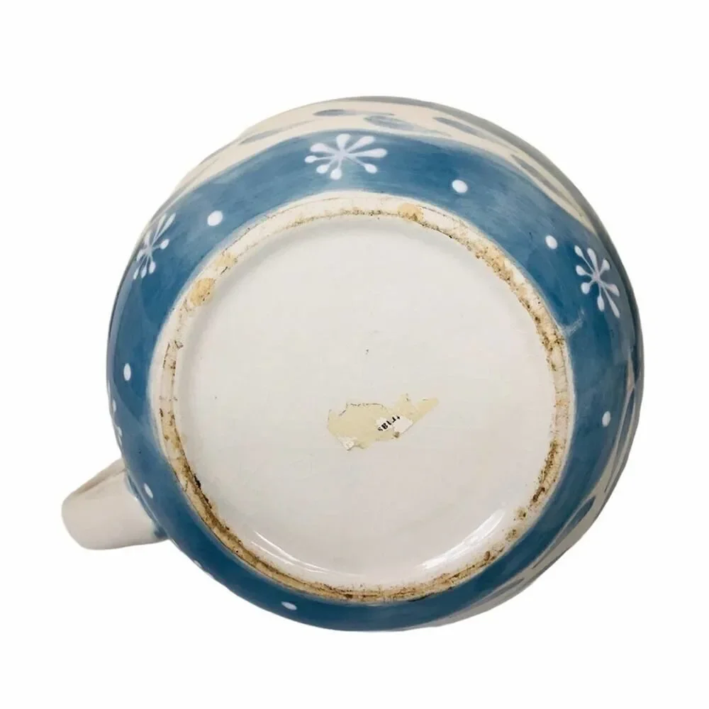 Christmas Decor Vintage Blue White Snowman Ceramic Pitcher